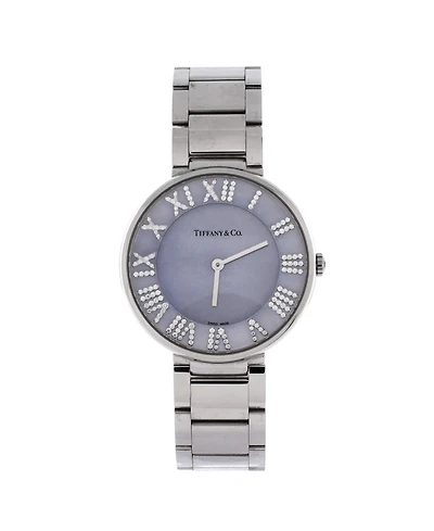 Pre-Owned Tiffany & Co Atlas Quartz Watch in Stainless Steel with Diamond Markers and Mother of Pearl 34mm