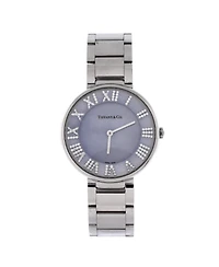 Pre-Owned Tiffany & Co Atlas Quartz Watch in Stainless Steel with Diamond Markers and Mother of Pearl 34mm