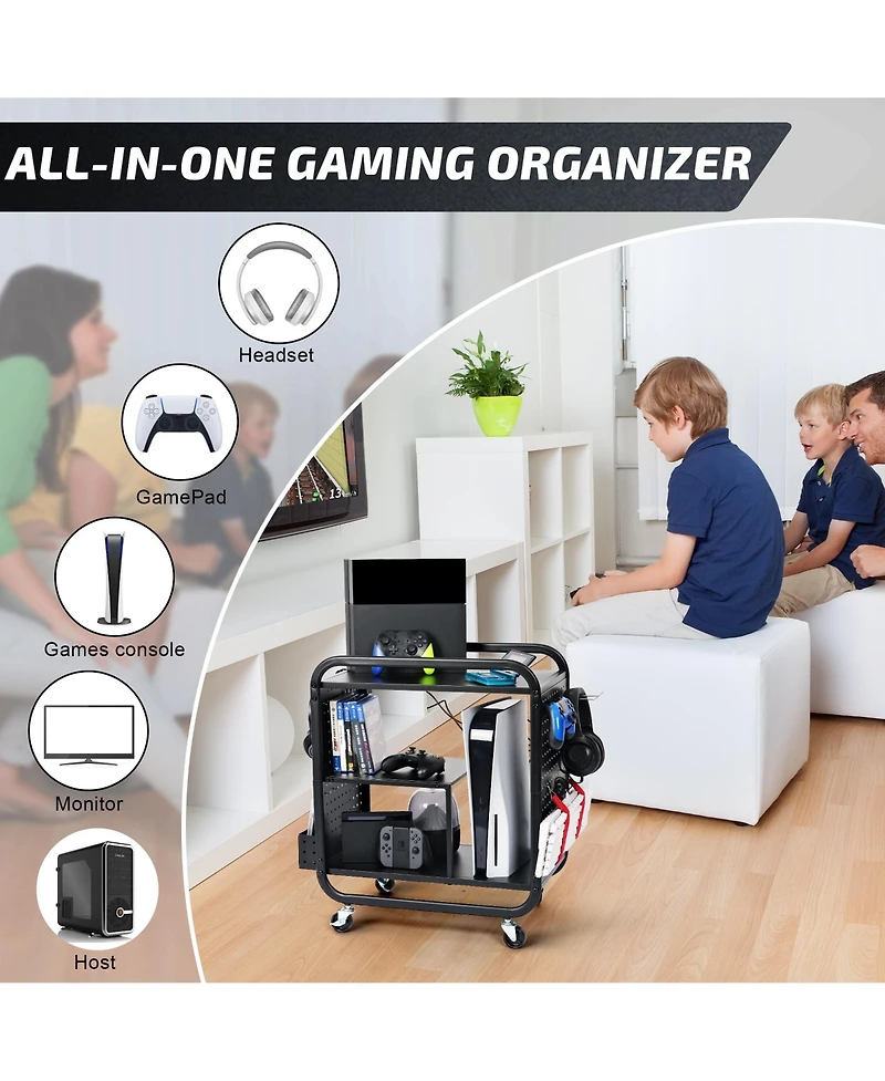 Mythinglogic Gaming Station Organizer, Metal Game Controller Holder, Video Game Console Storage Rack, Game Organizer Storage