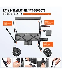 Rainsken Wagon Stroller for 2 Kids, Push Pull Quad Collapsible Stroller with Adjustable Handle, Encircling Harness and Removable Canopy for Camping