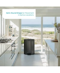 Home Zone Living 12 Gallon Semi-Round Stainless Steel Kitchen Trash Can with Step Pedal and Soft Close Lid