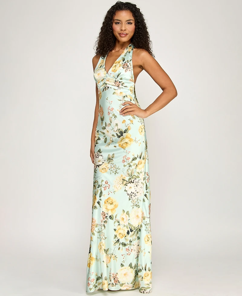 Seni & Cade Women's Floral Halter-Neck Maxi Dress
