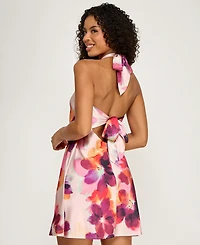 City Studios Juniors' Printed Halter Neck Dress