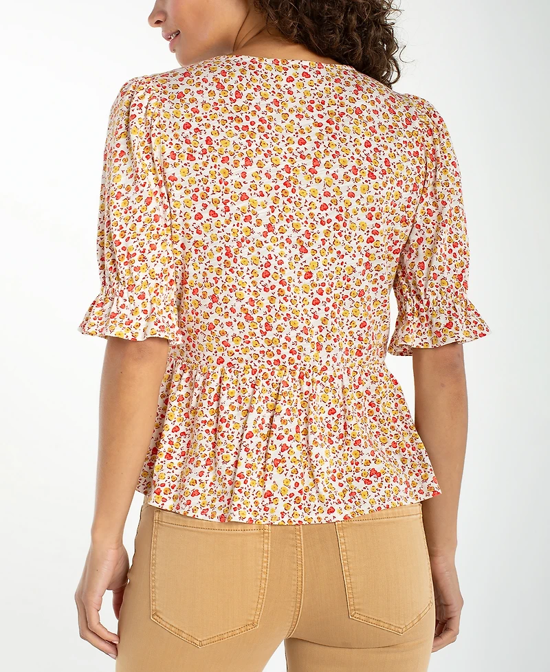 Liverpool Los Angeles Petite Square Neck Puff-Sleeve Blouse