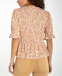 Liverpool Los Angeles Petite Square Neck Puff-Sleeve Blouse