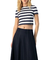 Ivonne Women's Striped Short Sleeve Round Neck Crop Top