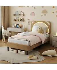 gaomon Twin Upholstered Platform Bed Frame Adjustable Led Headboard Wooden Slats No Box Spring Modern Smart