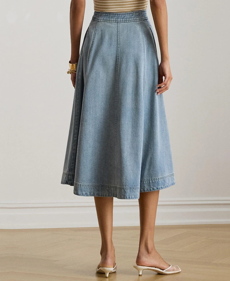 Lauren Ralph Women's Button-Front Denim Midi Skirt