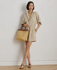 Lauren Ralph Lauren Womens Striped Spread Collar Romper