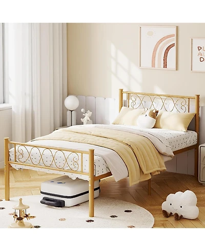 gaomon Metal Bed Frame - Headboard and Footboard with Iron Heart Design, Platform for Boys Girls, No Box Spring Needed
