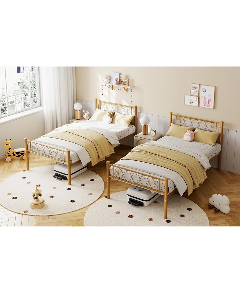 gaomon Metal Bed Frame - Headboard and Footboard with Iron Heart Design, Platform for Boys Girls, No Box Spring Needed