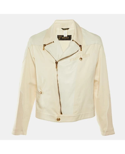 Pre-Owned Versace Men's Vintage Leather & Cotton Zip Up Jacket