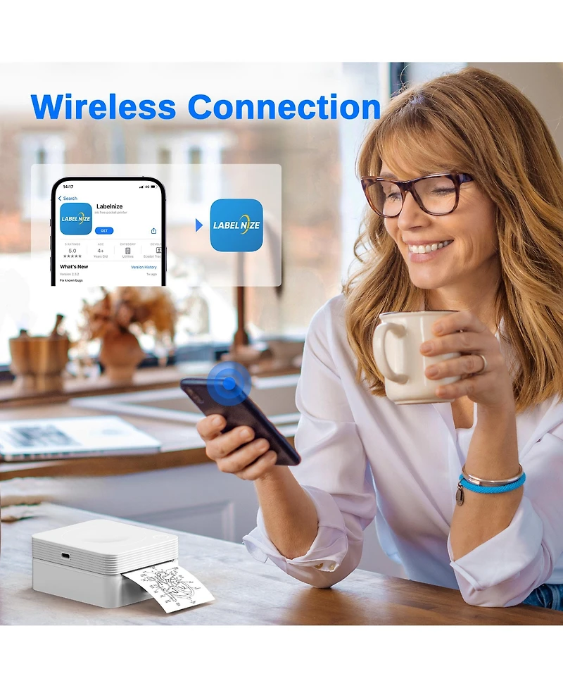 Swifint PM230 Mini Bluetooth Thermal Sticker Printer. Includes 3 paper rolls & templates for easy printing from phones & tablets. Portable design