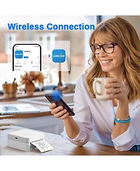 Swifint PM230 Mini Bluetooth Thermal Sticker Printer. Includes 3 paper rolls & templates for easy printing from phones & tablets. Portable design