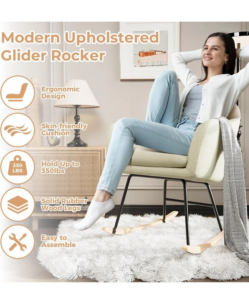 Gaomon Nursery Rocking Chair, Upholstered Chenille Glider Rocker Chair, Modern Armchair With Wood Legs