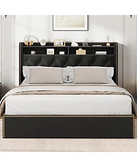 gaomon Full Size Bed Frame with 4 Storage Drawers, Velvet Fabric Upholstered Platform Bed with Tufted Headboard, Wooden Slats, No Box Spring Required
