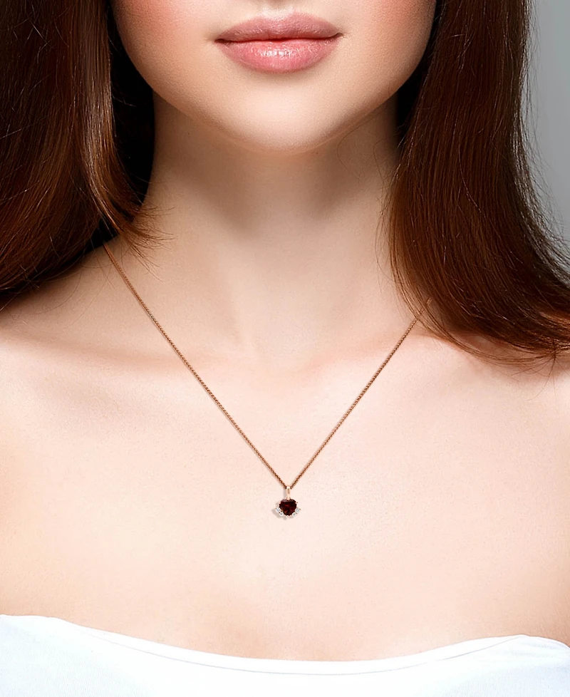 Lali Jewels Garnet (7/8 ct. t.w.) & Diamond (1/10 ct. t.w.) Heart 18" Pendant Necklace in 14k Rose Gold