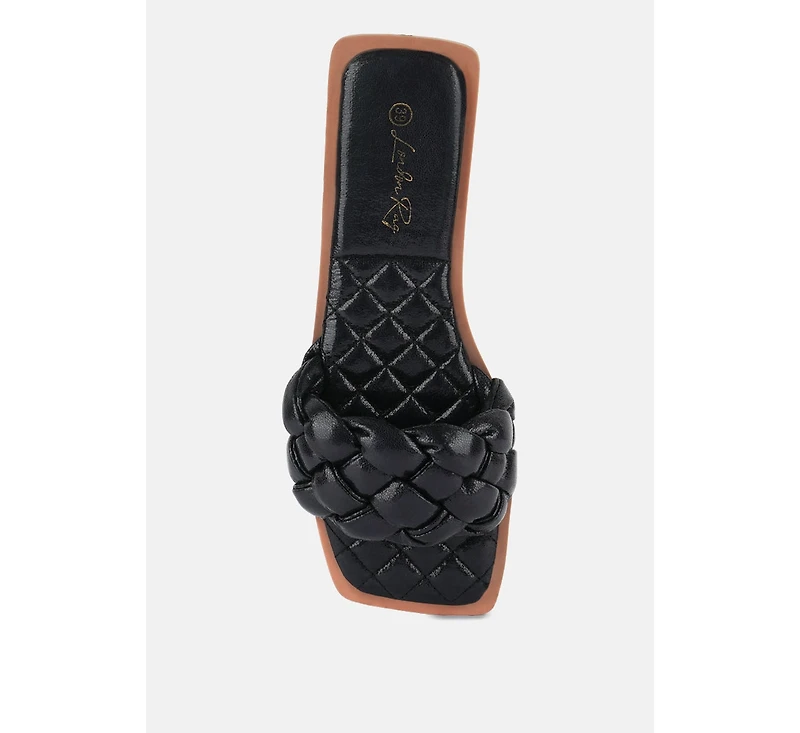 Marcue Patent Pu Quilted Slides Woven Straps