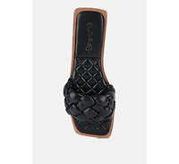Marcue Patent Pu Quilted Slides Woven Straps