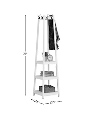 Rainsken Trapezoid Coat Rack with 3-Tier Storage Shelves, Freestanding Hall Tree with Hooks, Industrial Style for Entryway, Living Room