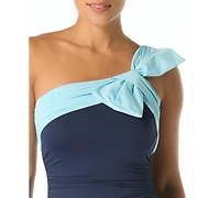 Carmen Marc Valvo Women's One-Shoulder Bow One-Piece Swimsuit