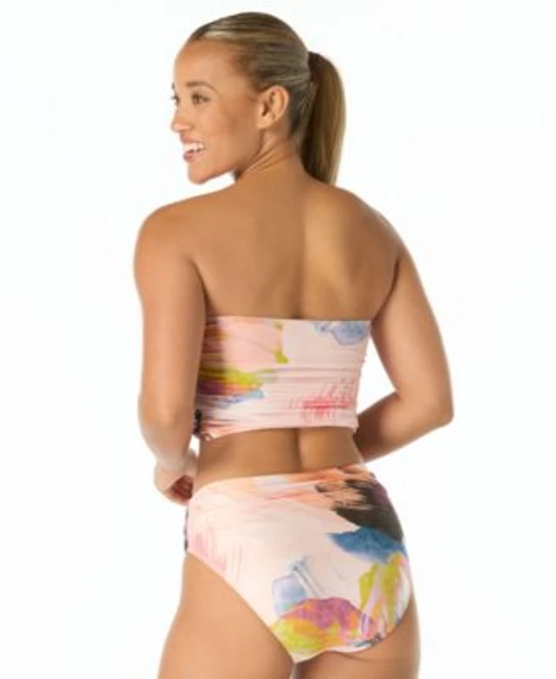 Carmen Marc Valvo Womens Bandeau Draped Top High Cut Bottoms