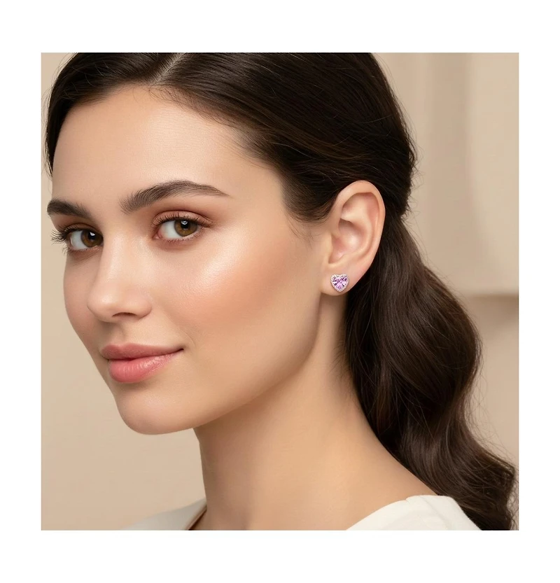 Genevive Charming Sterling Silver Heart Stud Butterfly Earrings with 18K Rose Gold Plating and Pink Cubic Zirconia