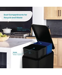 Home Zone Living 13 Gallon Dual Compartment Stainless Steel Kitchen Trash Can with Step Pedal and Soft Close Lid