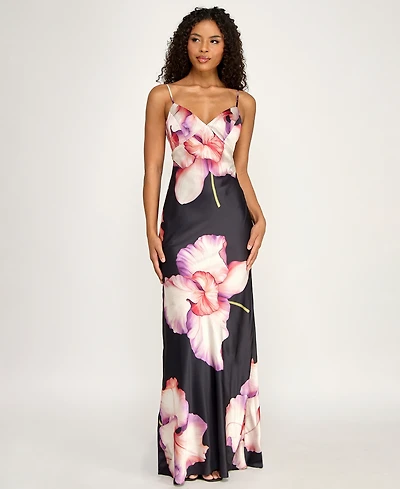 Seni & Cade Women's Large Floral Printed V-Neck Slip Dress