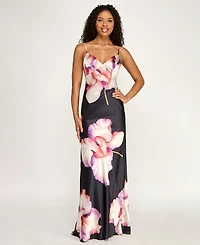 Seni & Cade Women's Large Floral Printed V-Neck Slip Dress