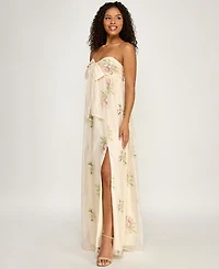 Seni & Cade Women's Floral Embroidered Strapless Tie-Front Dress