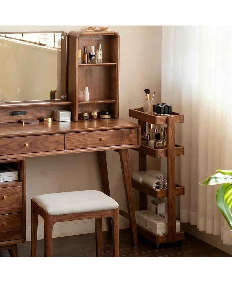 Yigii Solid Wood 4-Shelf Rolling Cart for Home Storage