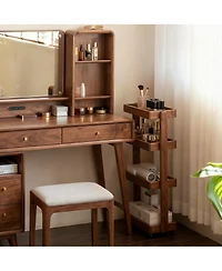 Yigii Solid Wood 4-Shelf Rolling Cart for Home Storage