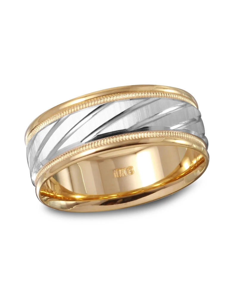 Men's 14k Gold and White Ring, Spiral Dome Band