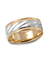 Men's 14k Gold and White Ring, Spiral Dome Band