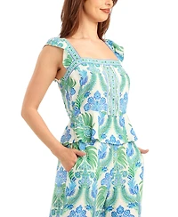 Bcx Women's Printed Flutter-Sleeve Square Neck Top