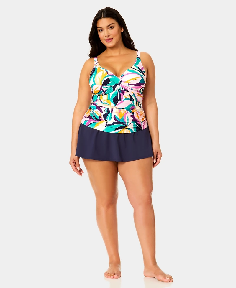 Anne Cole Plus Hidden Underwire Drape Front Tankini Top