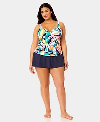 Anne Cole Plus Hidden Underwire Drape Front Tankini Top