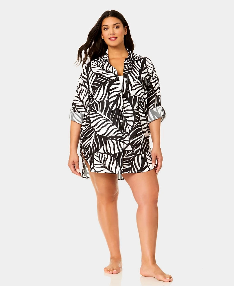 Anne Cole Plus Button Down Cover-Up Shirt