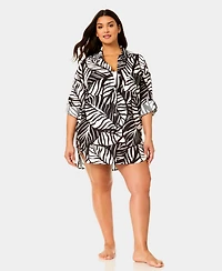 Anne Cole Plus Button Down Cover-Up Shirt