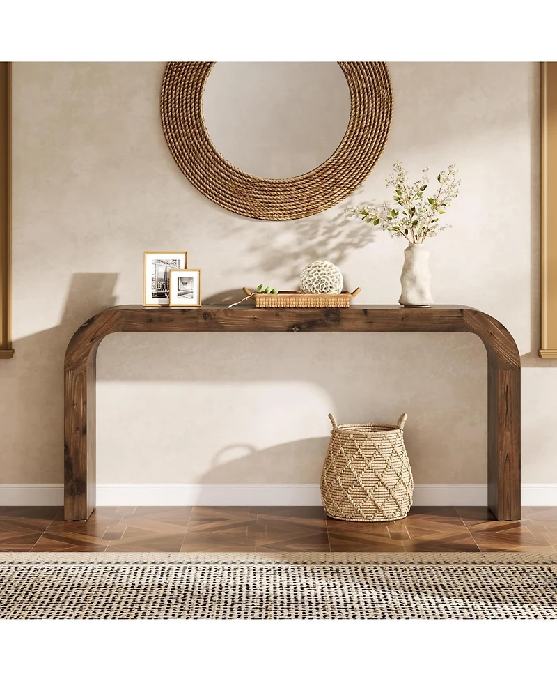 Tribesigns Solid Wood Tv Stand, 70.87-Inch Farmhouse Sofa Table with Waterfall Curved Corners for Hallway