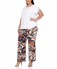 White Mark Plus Solid Top Paisley Print Pant Set