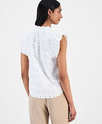 Anne Klein Women's Cotton Eyelet Flutter-Sleeve Top