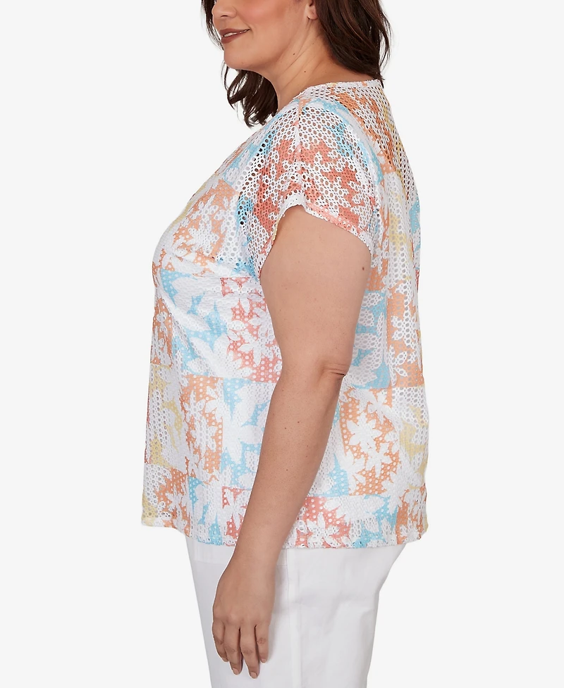 Hearts Of Palm Plus Printed Textured Knit T-Sleeve Top