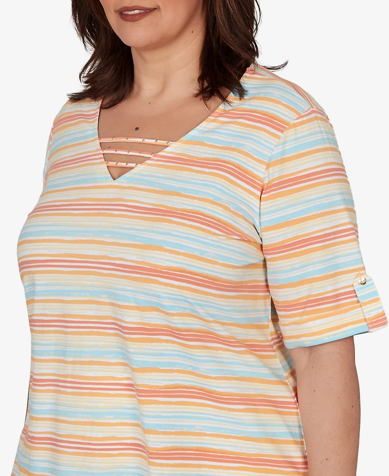 Hearts Of Palm Plus Embellished Stretch V-Neck Top