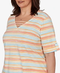 Hearts Of Palm Plus Embellished Stretch V-Neck Top