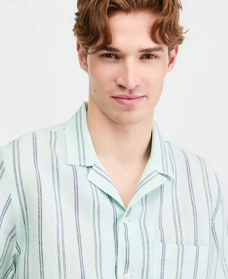 Club Room Men's Textured Stripe Linen Short-Sleeve Shirt, Macy's Exclusive