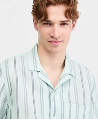 Club Room Men's Textured Stripe Linen Short-Sleeve Shirt, Macy's Exclusive