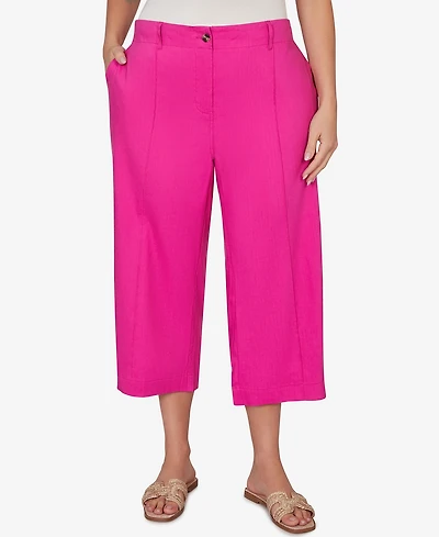 Ruby Rd. Plus Stretch Linen Wide-Leg Fly-Front Capri Pants