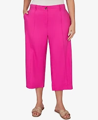 Ruby Rd. Plus Stretch Linen Wide-Leg Fly-Front Capri Pants
